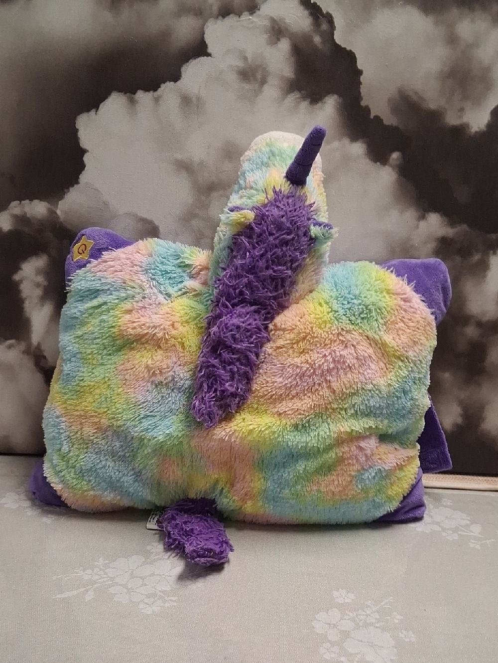 Plush Rainbow Unicorn Kids Pillow - Purple Accent